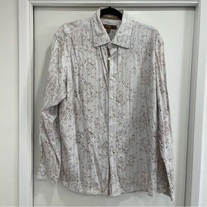 COPY - Blue light blue long sleeve men’s shirt w velvet splatter. XL